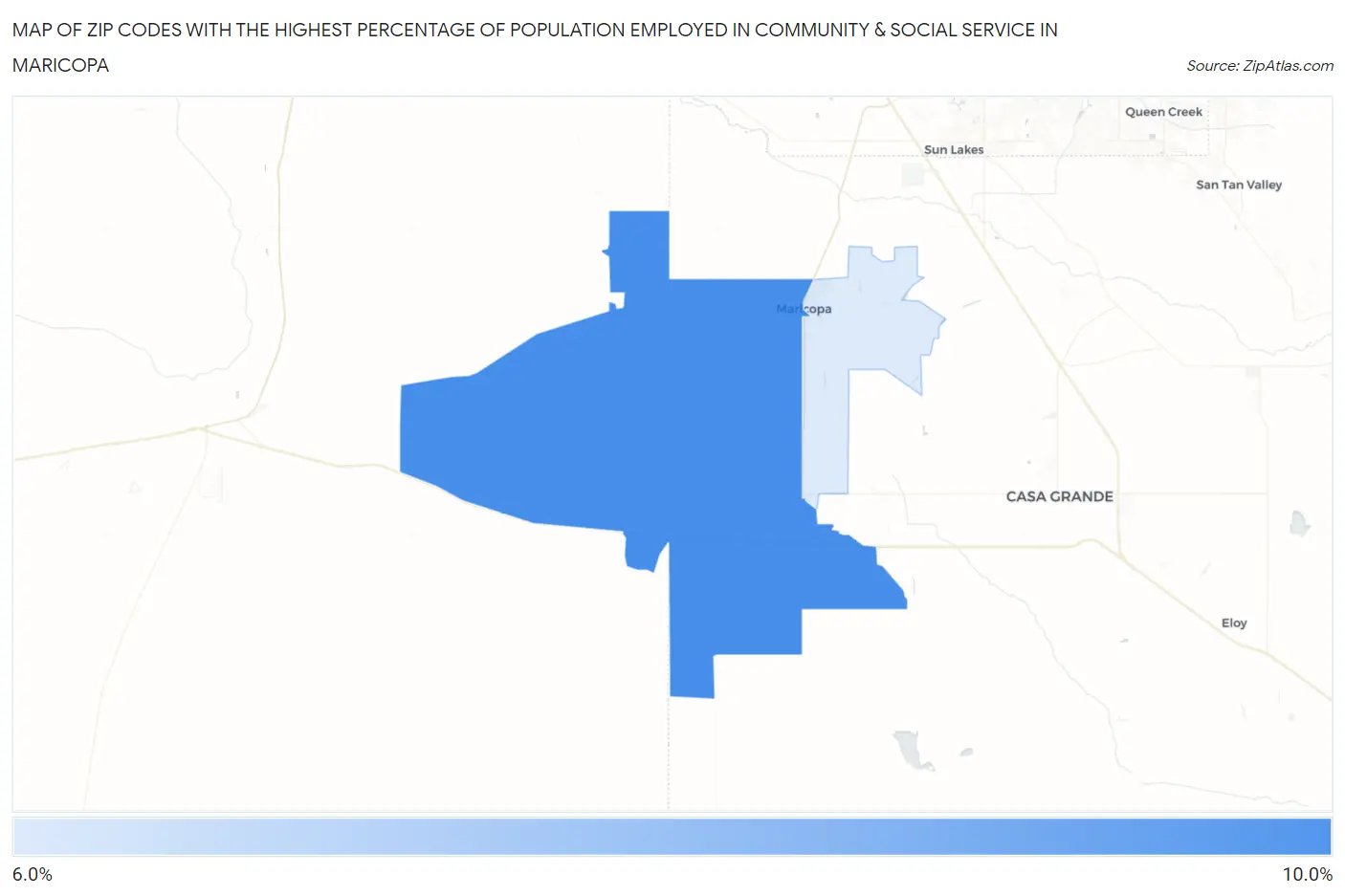 Zip Codes with the Highest Percentage of Population Employed in Community & Social Service  in Maricopa Map