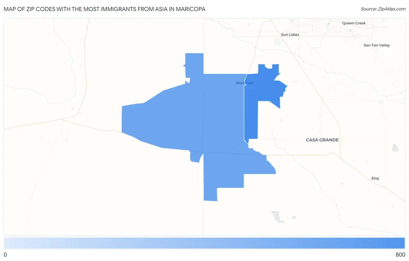 Zip Codes with the Most Immigrants from Asia in Maricopa Map