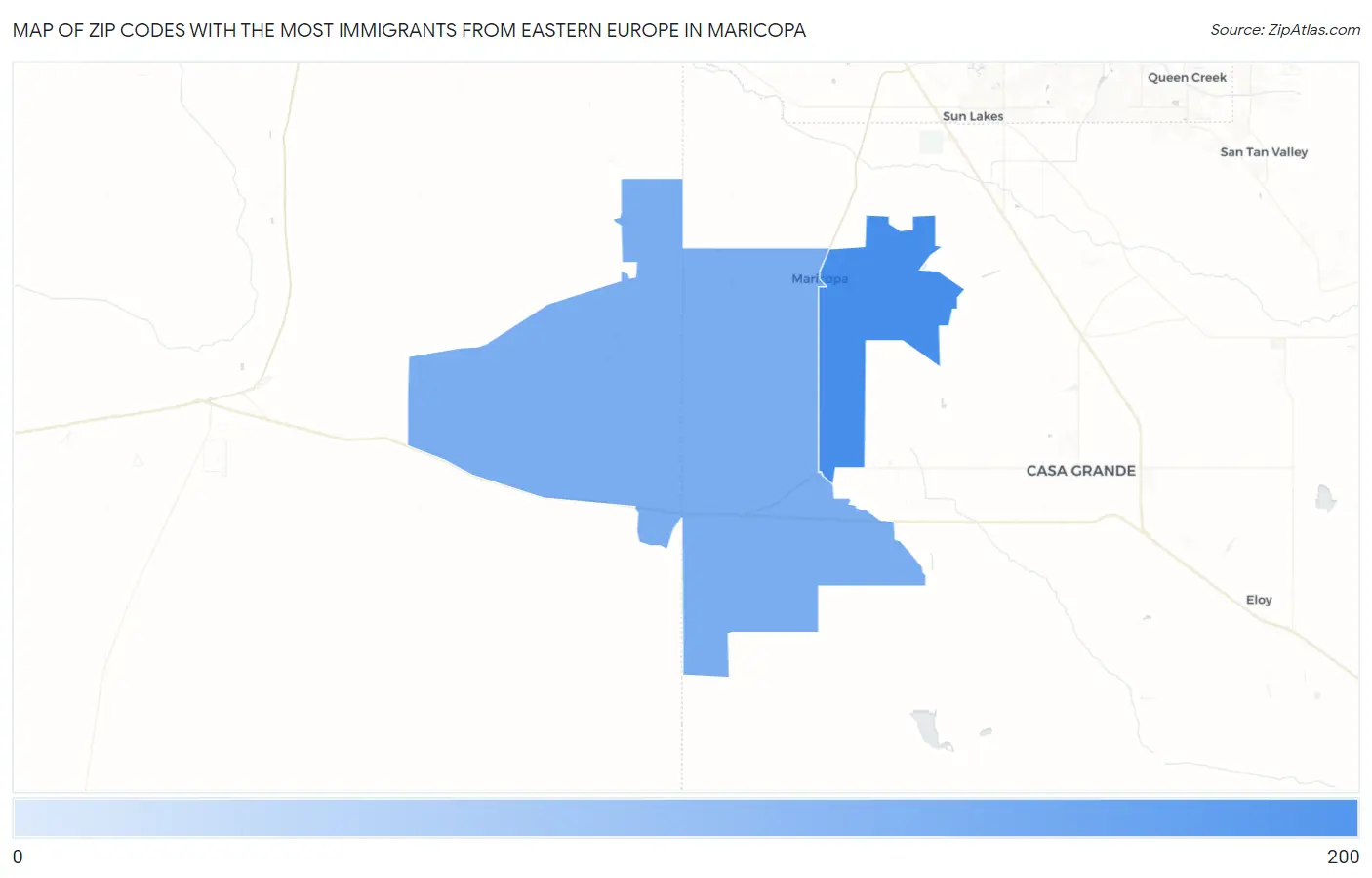 Zip Codes with the Most Immigrants from Eastern Europe in Maricopa Map