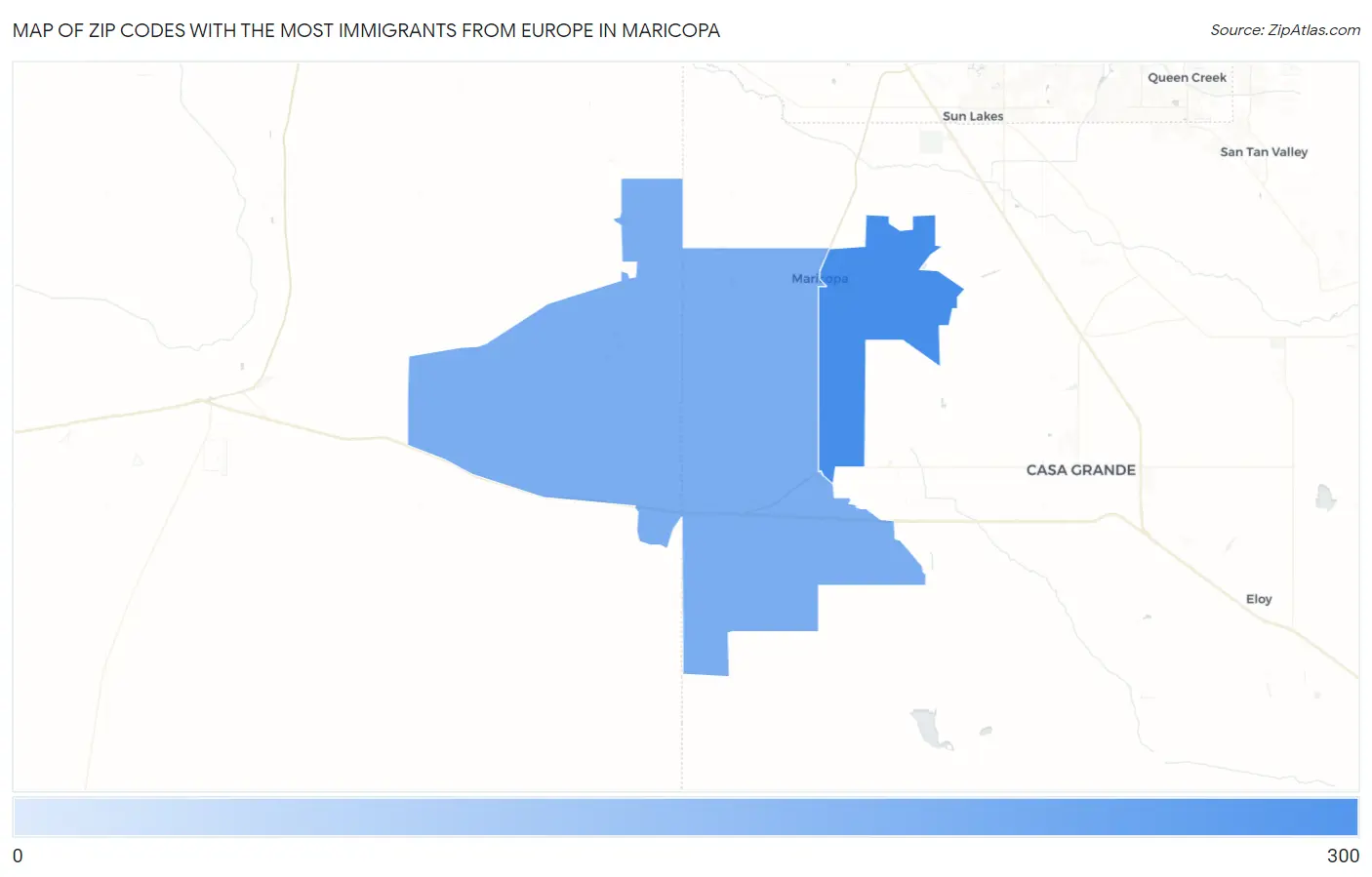 Zip Codes with the Most Immigrants from Europe in Maricopa Map