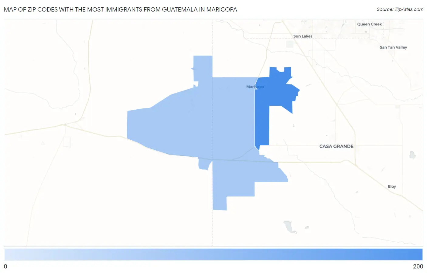 Zip Codes with the Most Immigrants from Guatemala in Maricopa Map