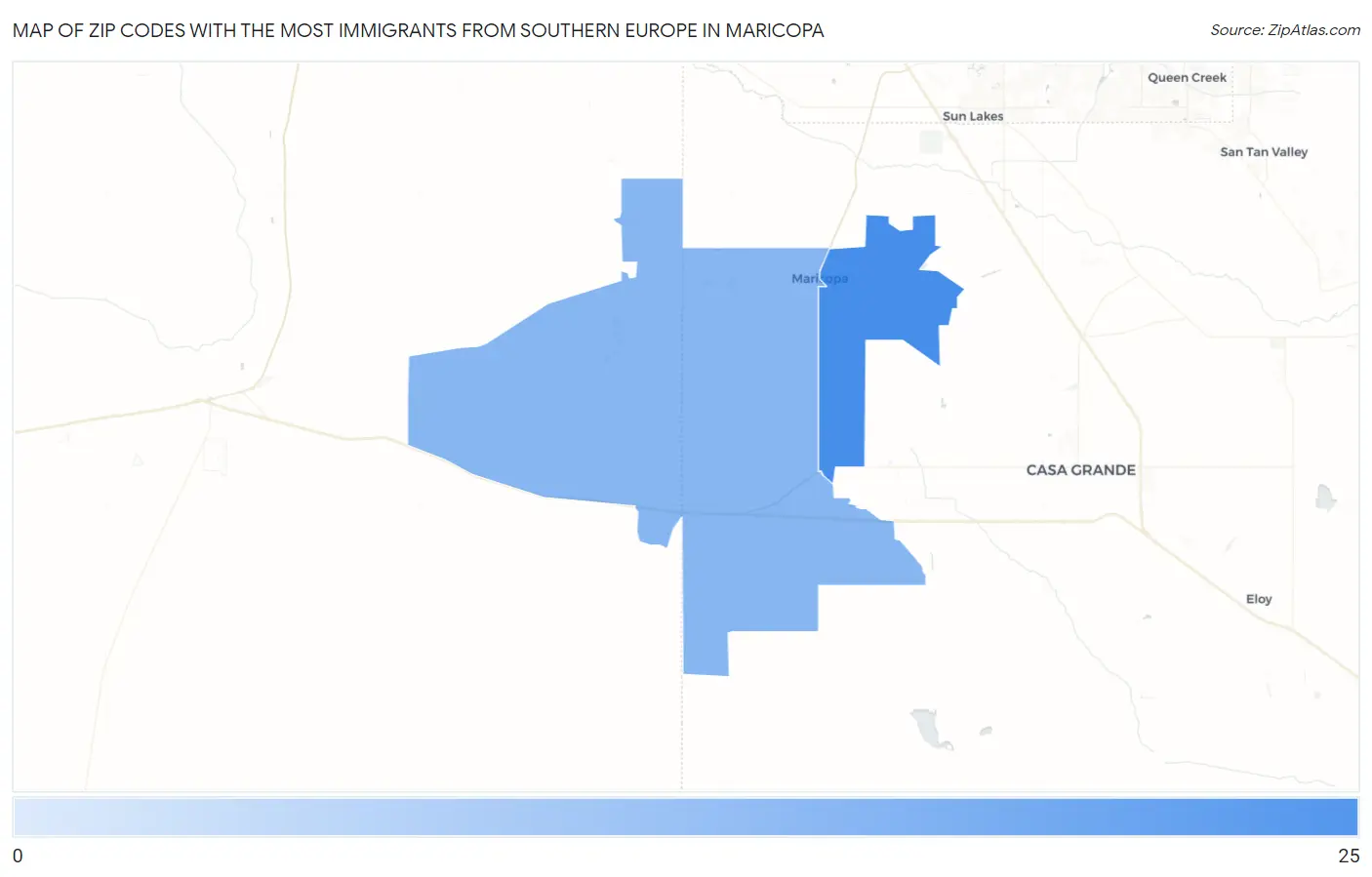 Zip Codes with the Most Immigrants from Southern Europe in Maricopa Map