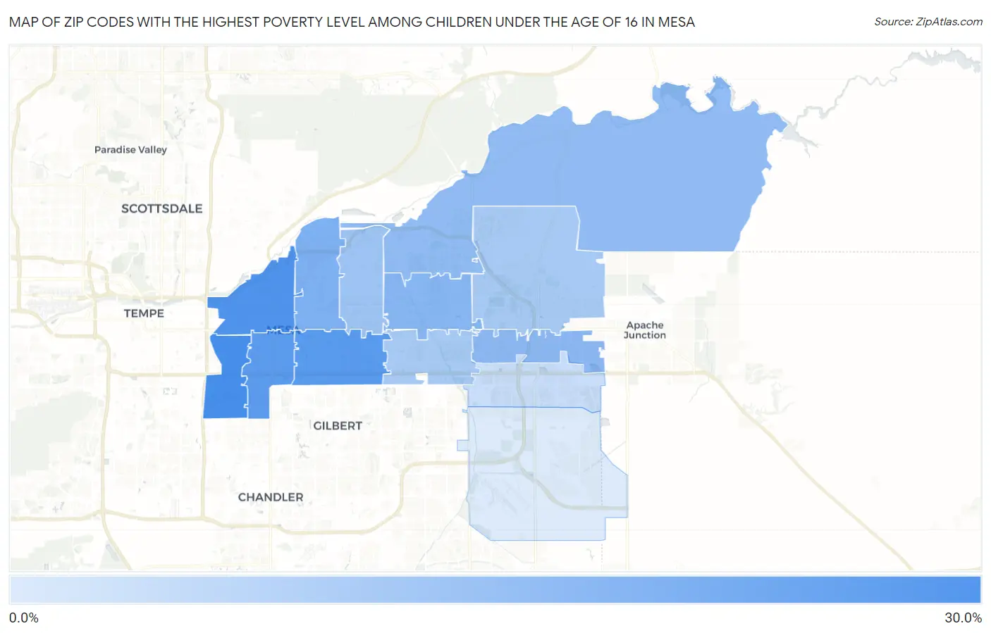 Zip Codes with the Highest Poverty Level Among Children Under the Age of 16 in Mesa Map