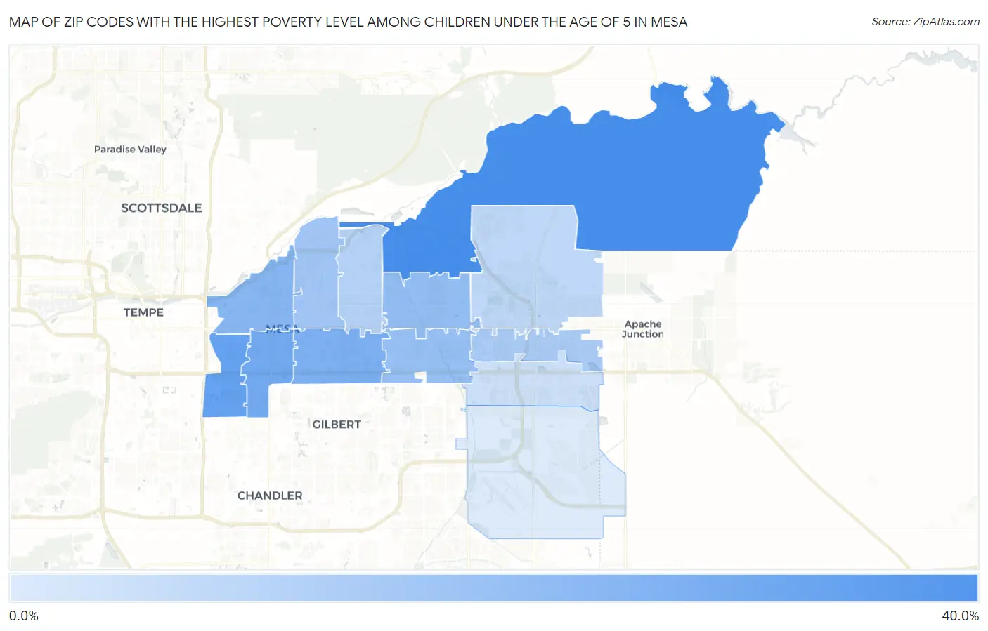 Zip Codes with the Highest Poverty Level Among Children Under the Age of 5 in Mesa Map