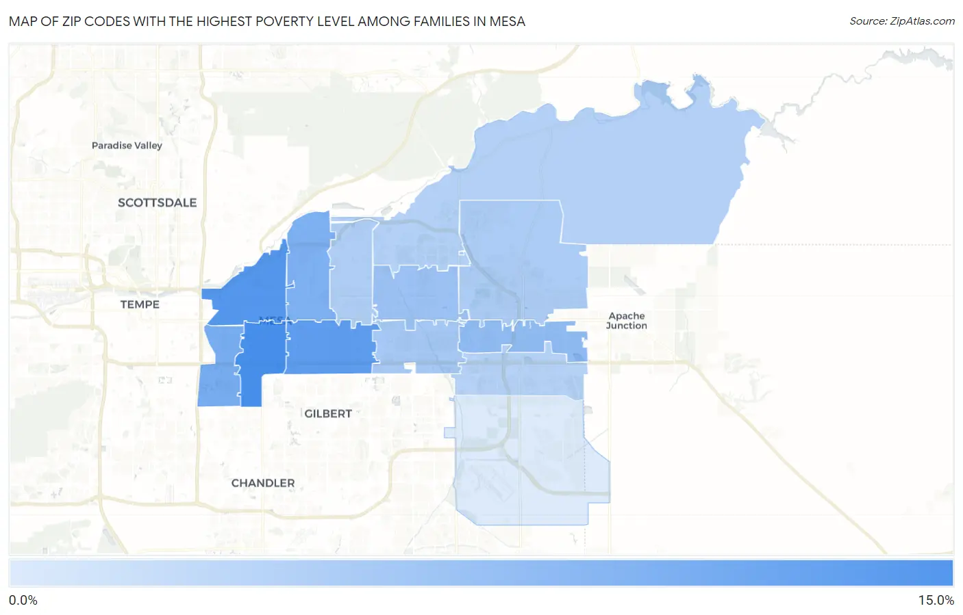 Zip Codes with the Highest Poverty Level Among Families in Mesa Map