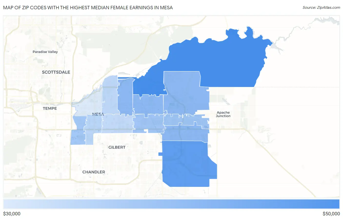 Zip Codes with the Highest Median Female Earnings in Mesa Map