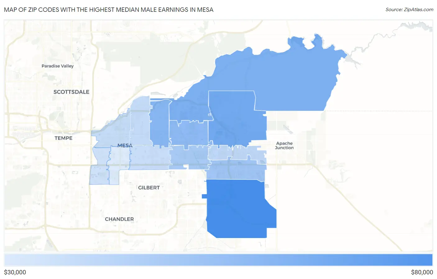 Zip Codes with the Highest Median Male Earnings in Mesa Map