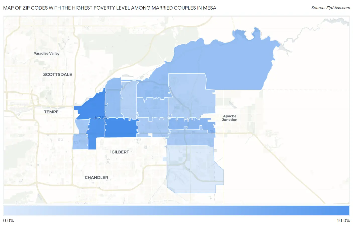 Zip Codes with the Highest Poverty Level Among Married Couples in Mesa Map