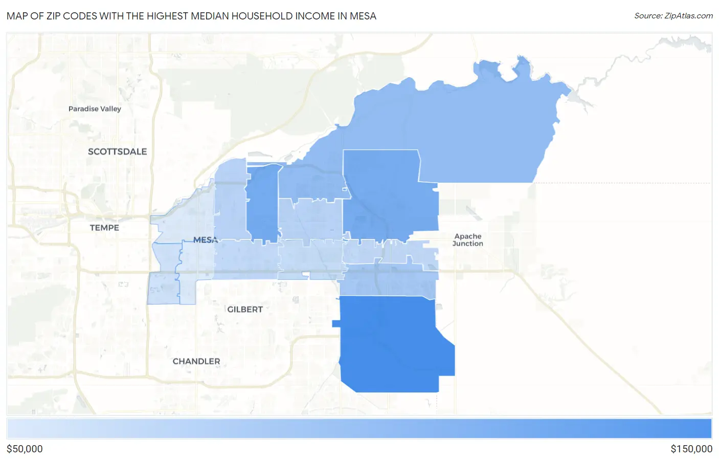 Zip Codes with the Highest Median Household Income in Mesa Map
