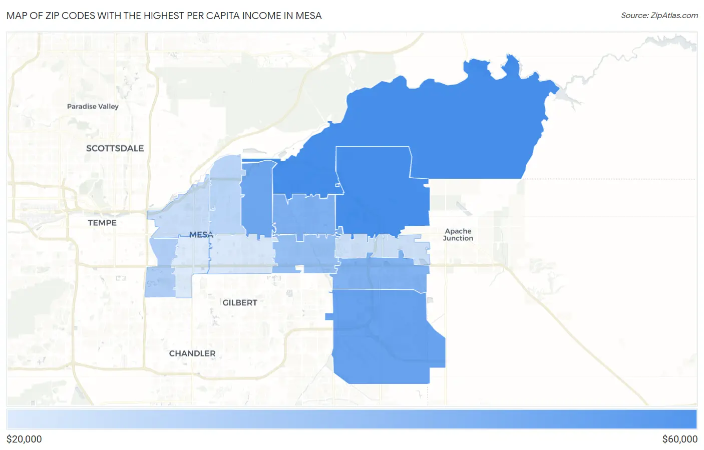 Zip Codes with the Highest Per Capita Income in Mesa Map