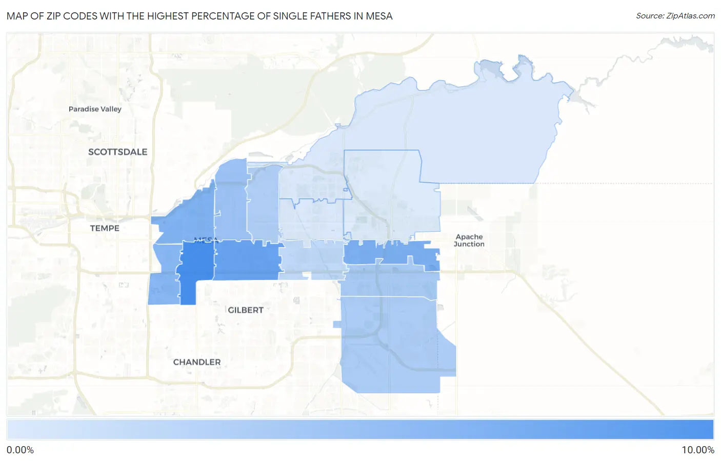 Zip Codes with the Highest Percentage of Single Fathers in Mesa Map