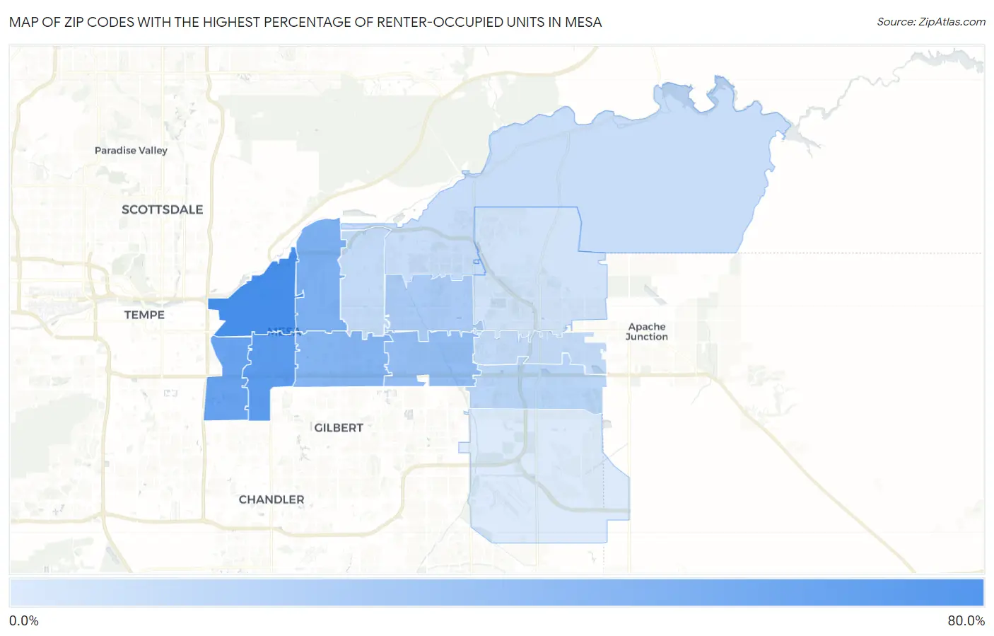 Zip Codes with the Highest Percentage of Renter-Occupied Units in Mesa Map