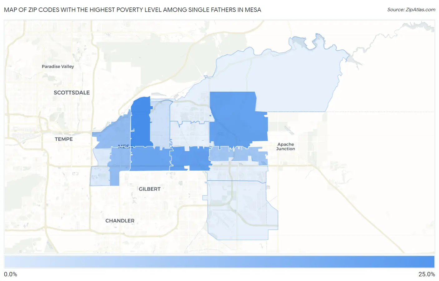 Zip Codes with the Highest Poverty Level Among Single Fathers in Mesa Map