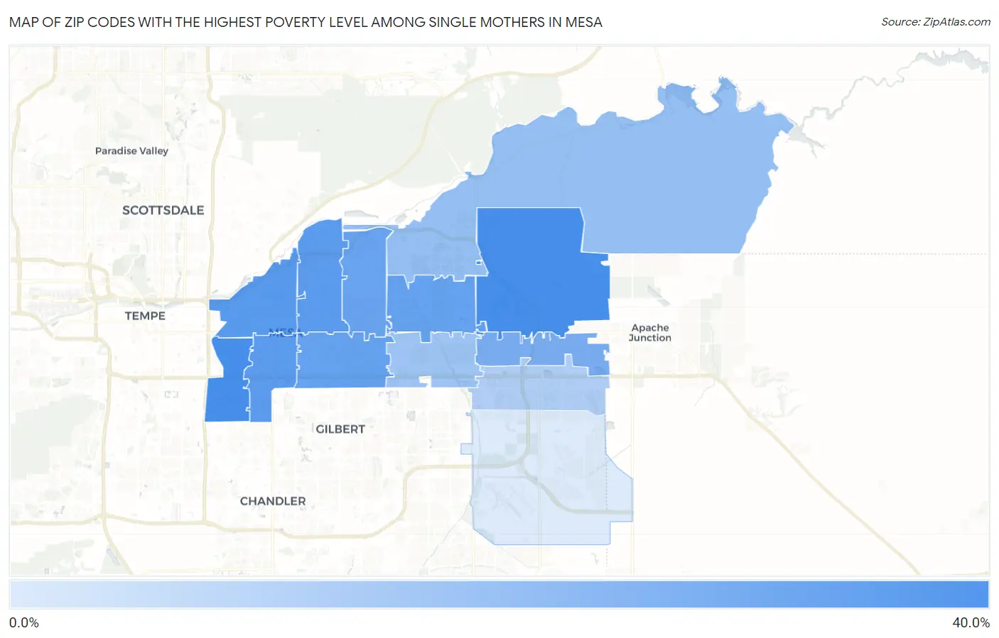 Zip Codes with the Highest Poverty Level Among Single Mothers in Mesa Map