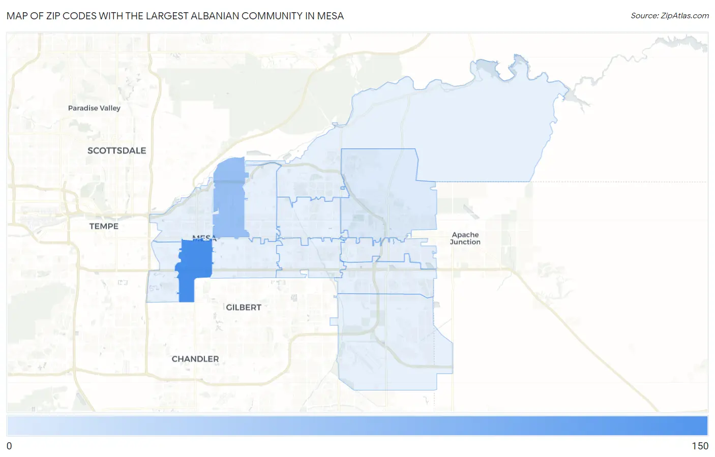 Zip Codes with the Largest Albanian Community in Mesa Map