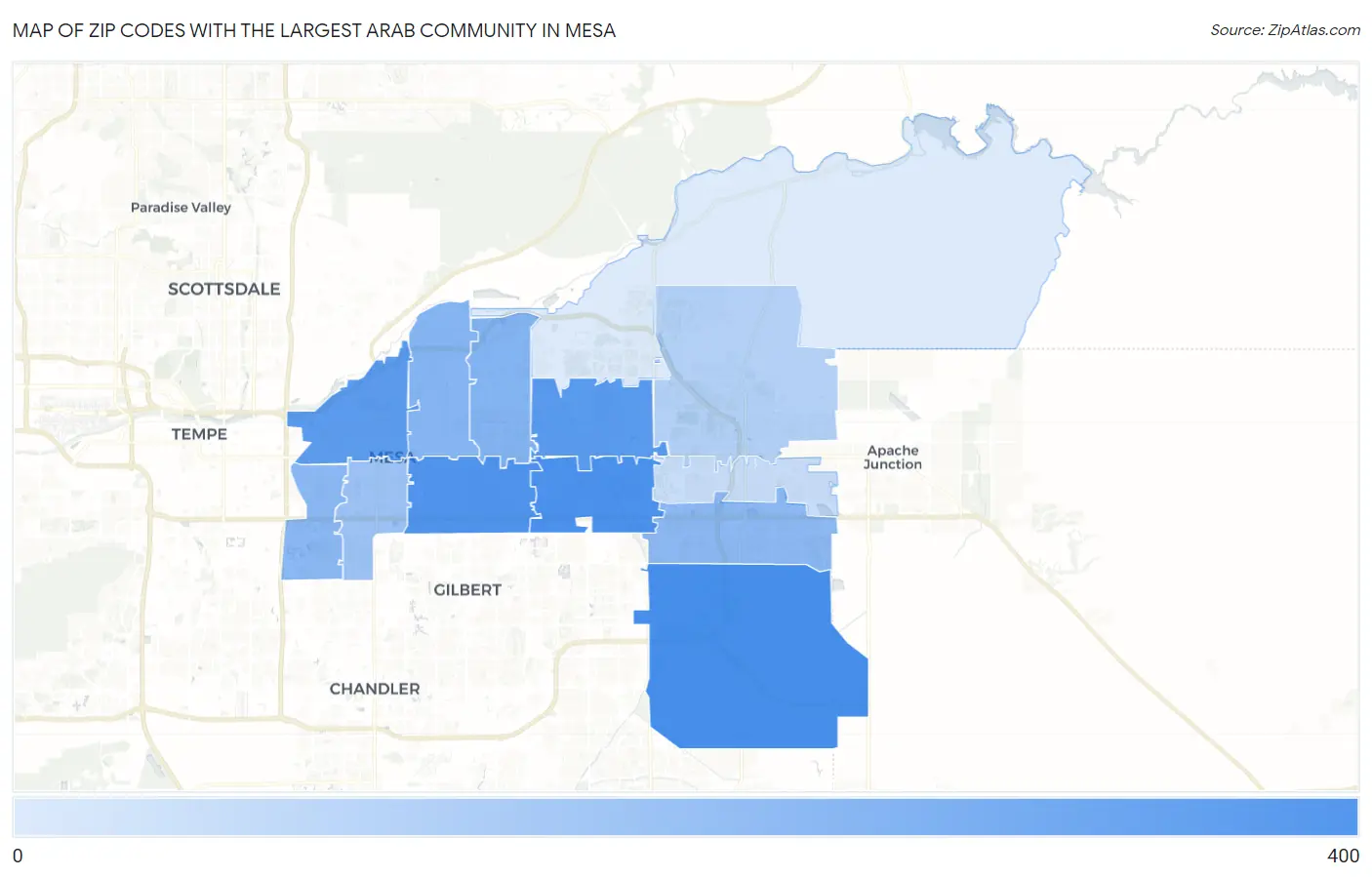 Zip Codes with the Largest Arab Community in Mesa Map
