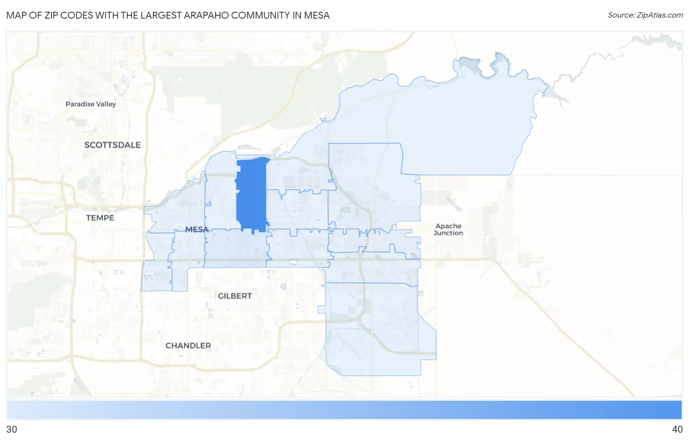 Zip Codes with the Largest Arapaho Community in Mesa Map