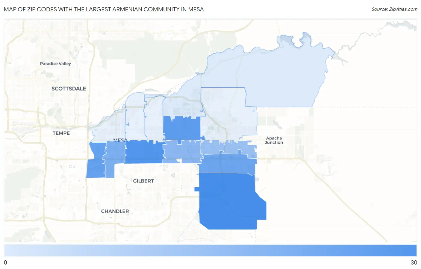 Zip Codes with the Largest Armenian Community in Mesa Map