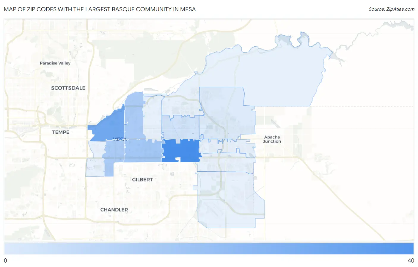 Zip Codes with the Largest Basque Community in Mesa Map
