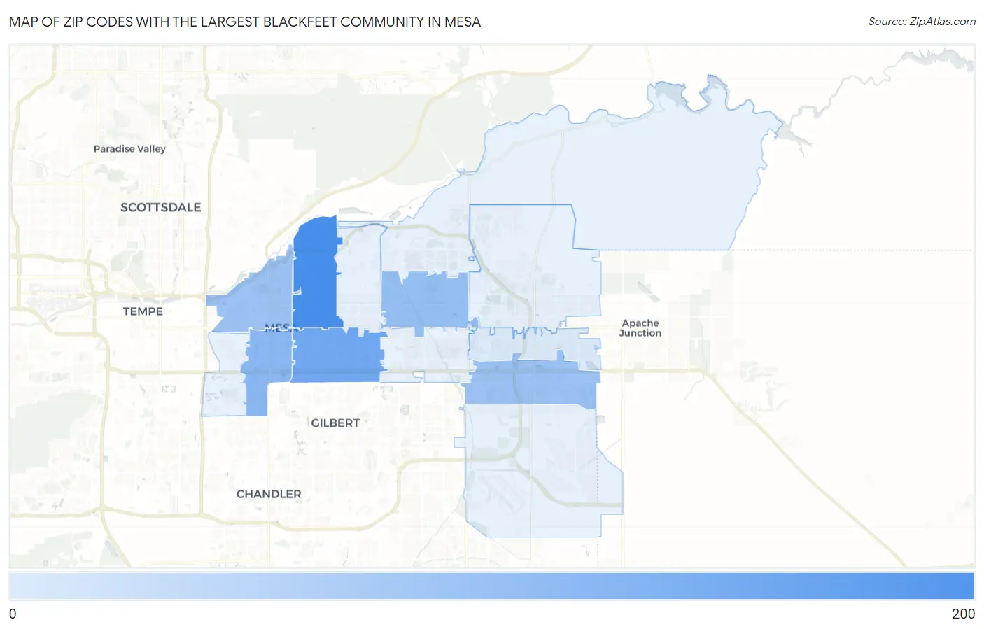 Zip Codes with the Largest Blackfeet Community in Mesa Map