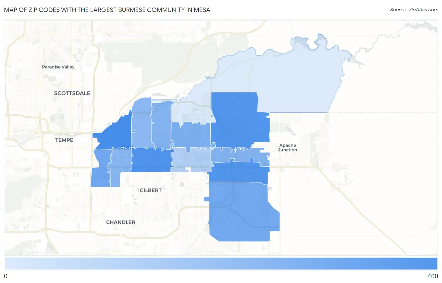 Zip Codes with the Largest Burmese Community in Mesa Map