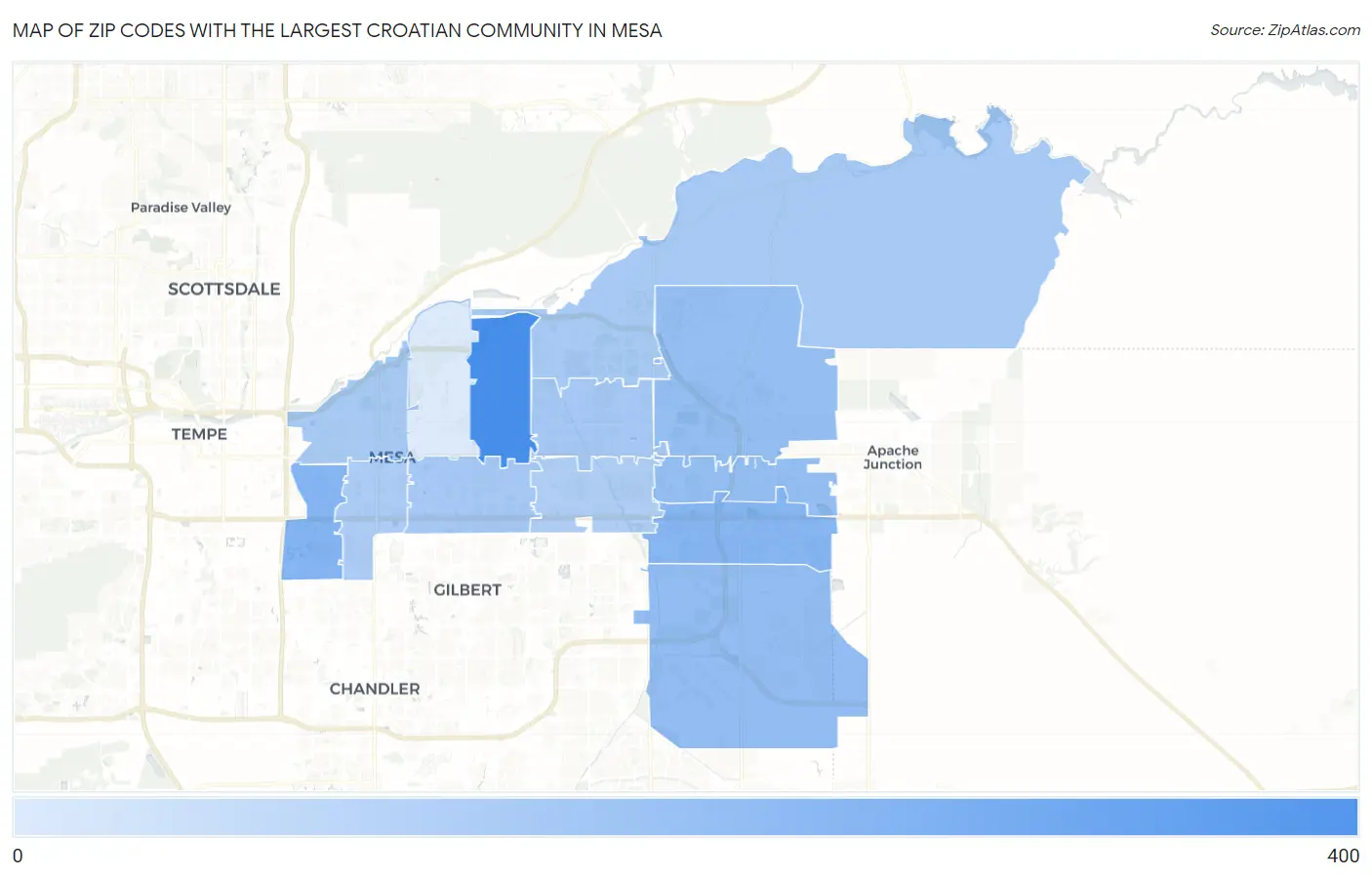 Zip Codes with the Largest Croatian Community in Mesa Map