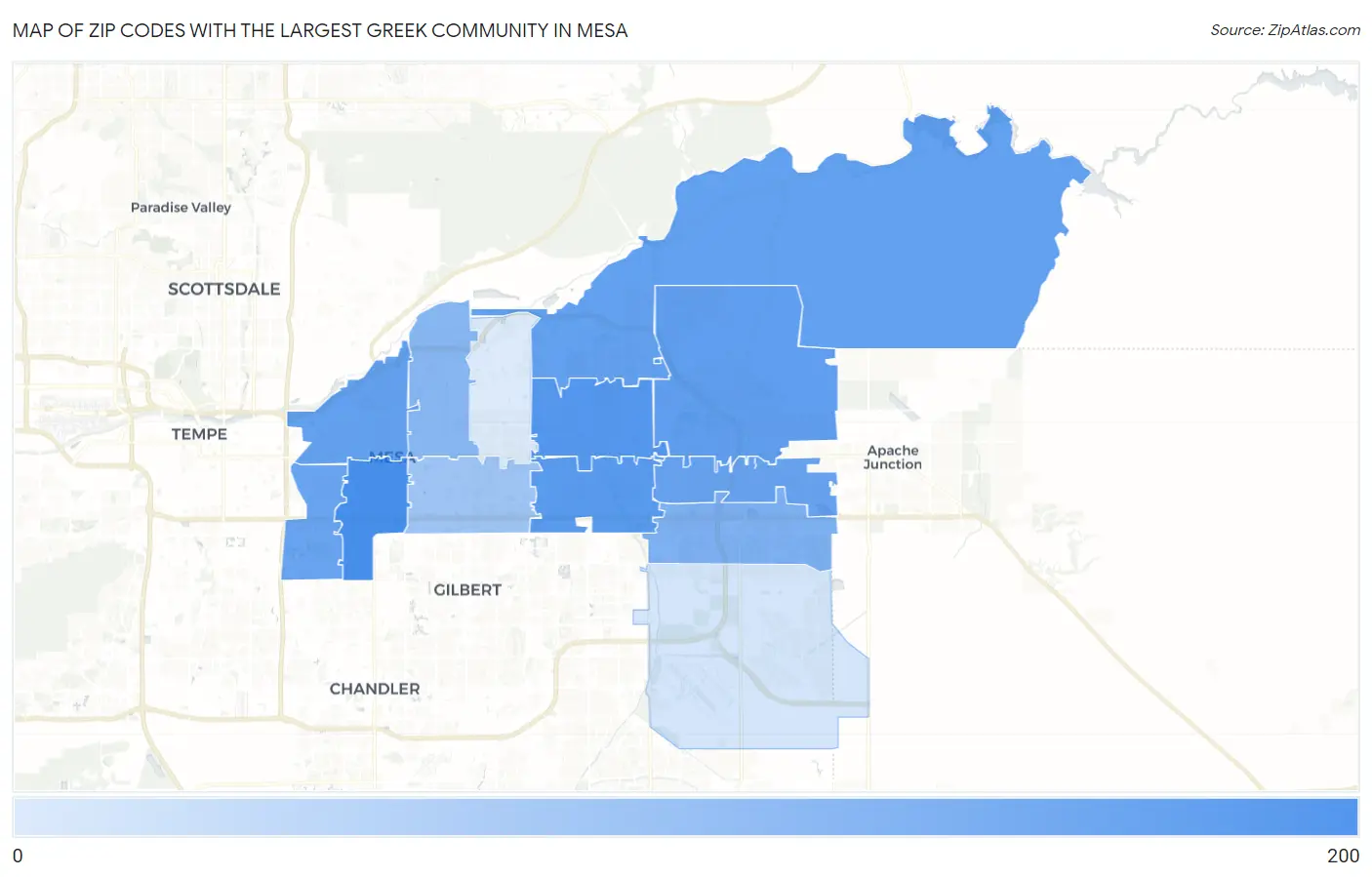 Zip Codes with the Largest Greek Community in Mesa Map