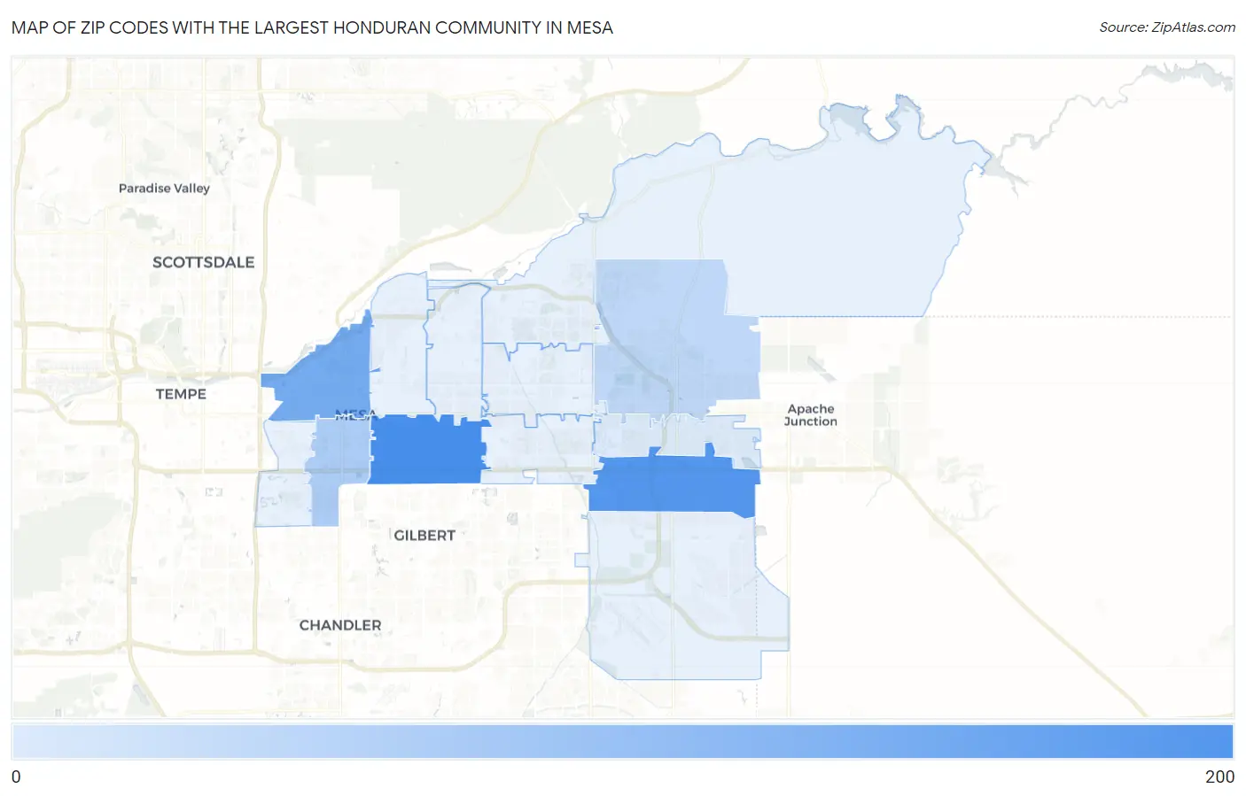 Zip Codes with the Largest Honduran Community in Mesa Map