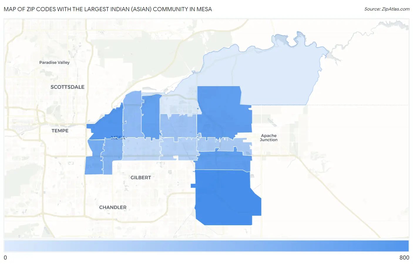 Zip Codes with the Largest Indian (Asian) Community in Mesa Map
