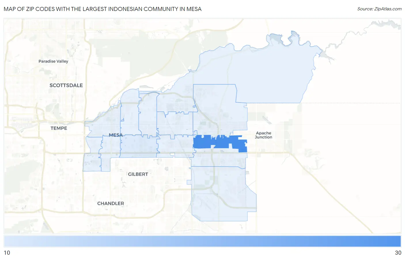 Zip Codes with the Largest Indonesian Community in Mesa Map