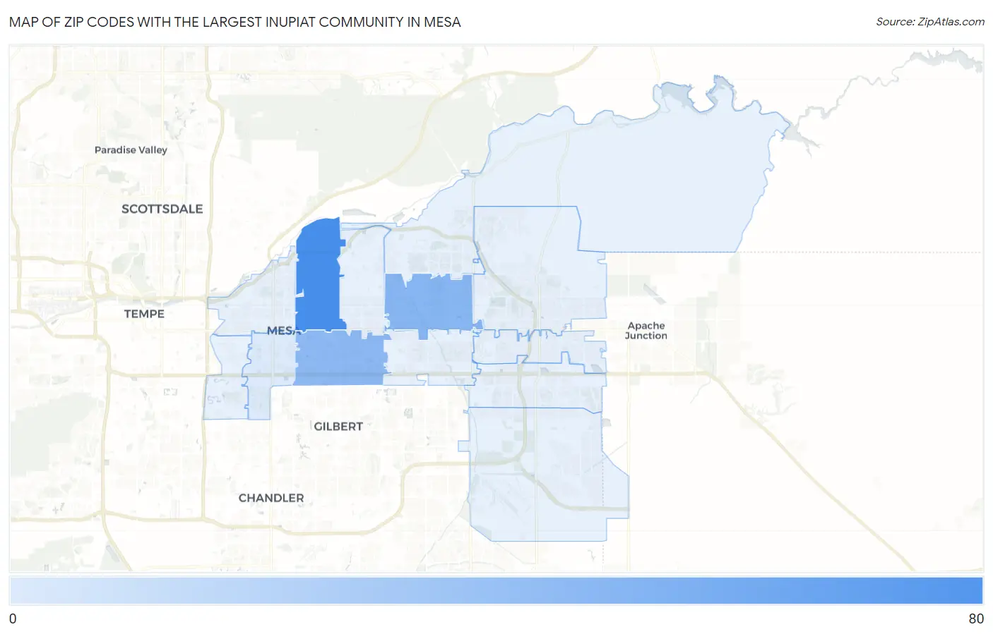 Zip Codes with the Largest Inupiat Community in Mesa Map