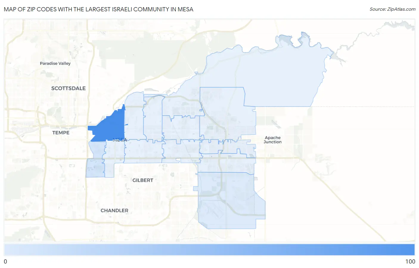 Zip Codes with the Largest Israeli Community in Mesa Map