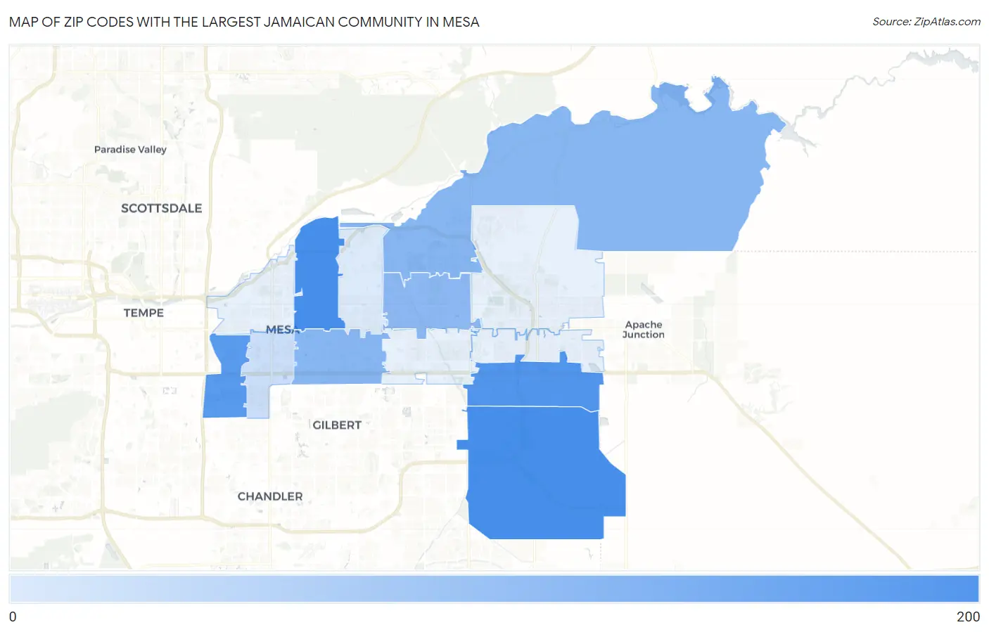 Zip Codes with the Largest Jamaican Community in Mesa Map