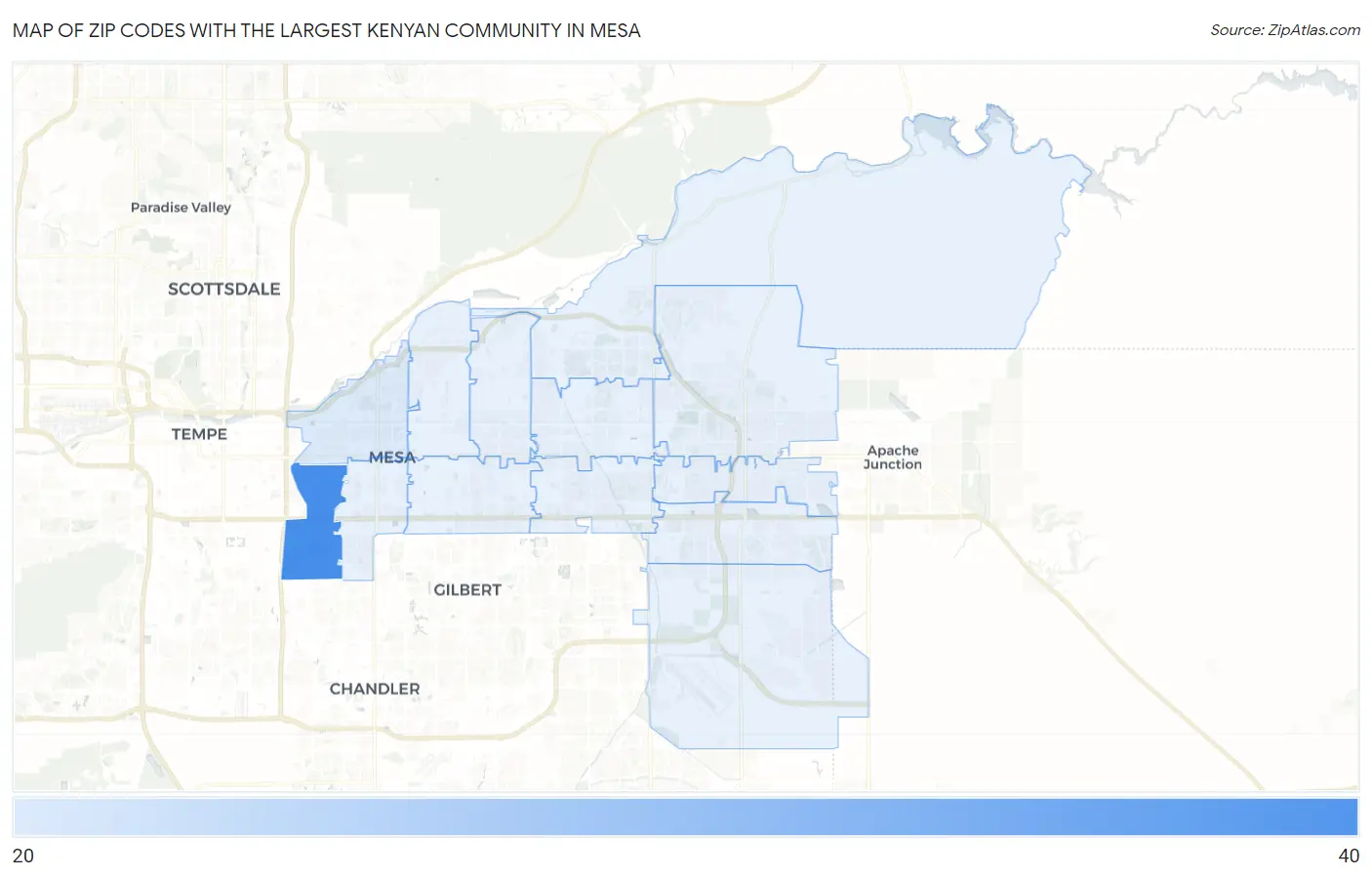 Zip Codes with the Largest Kenyan Community in Mesa Map