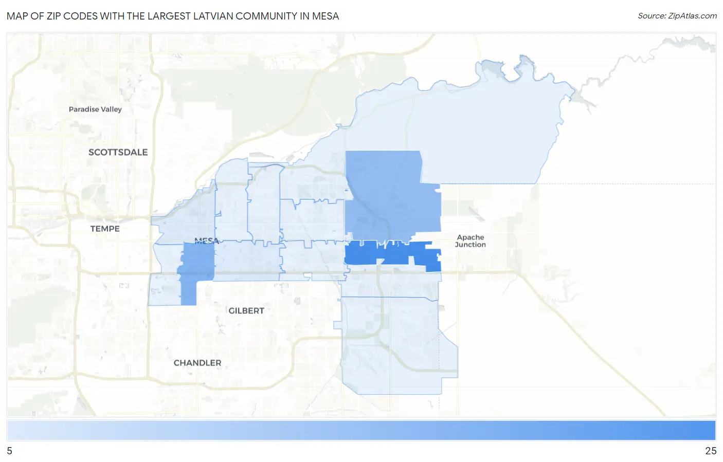 Zip Codes with the Largest Latvian Community in Mesa Map