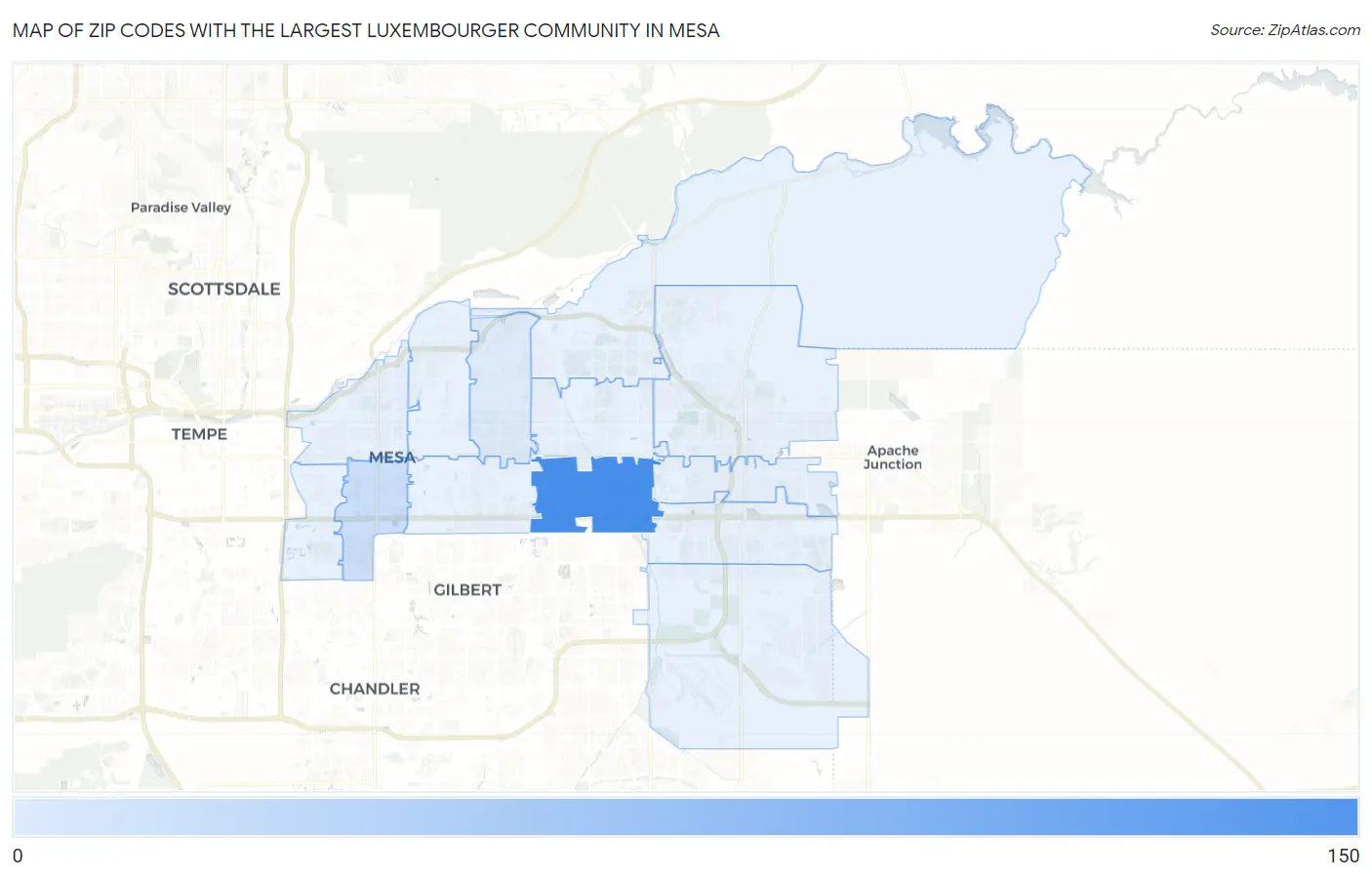 Zip Codes with the Largest Luxembourger Community in Mesa Map