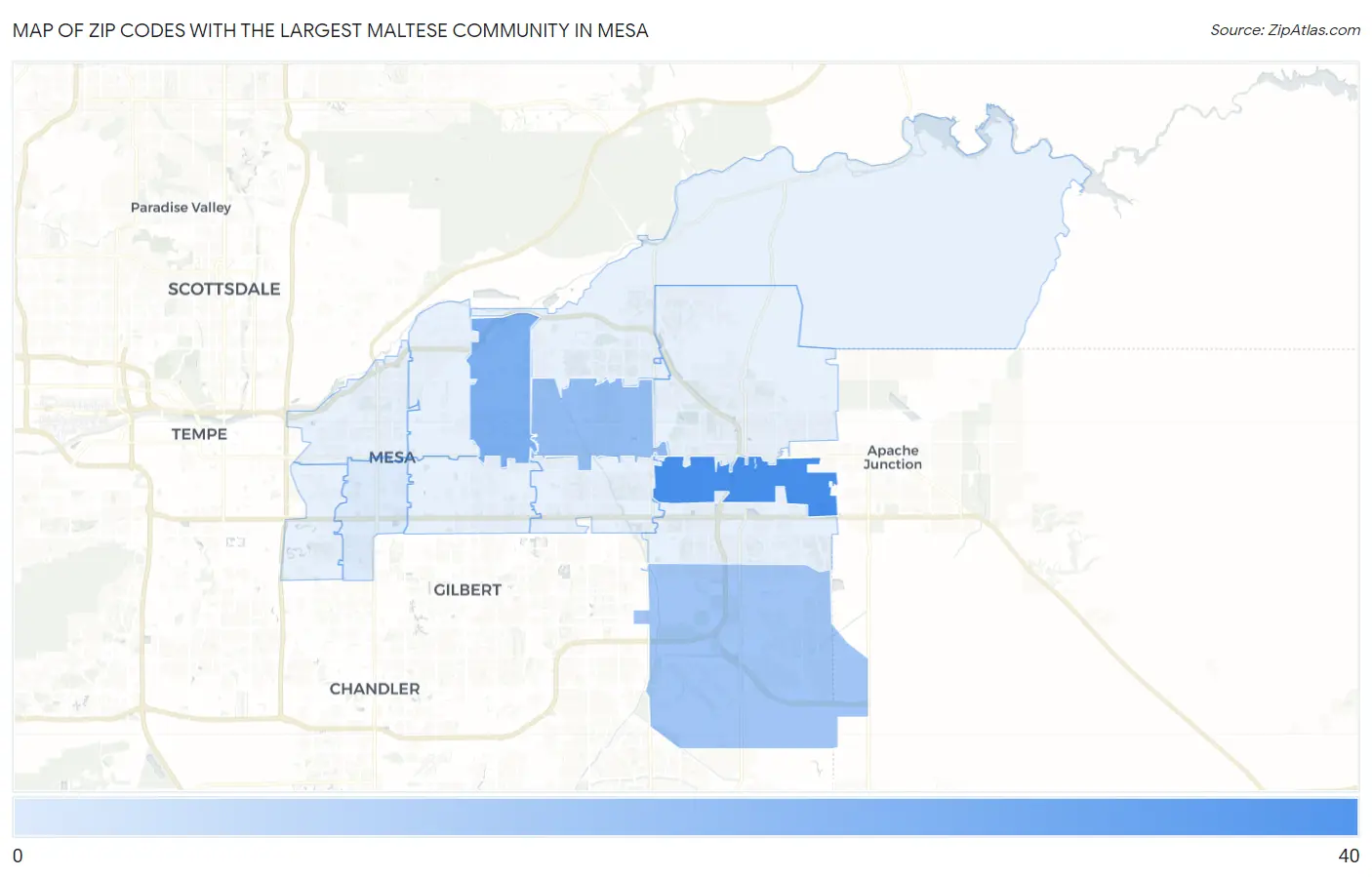 Zip Codes with the Largest Maltese Community in Mesa Map