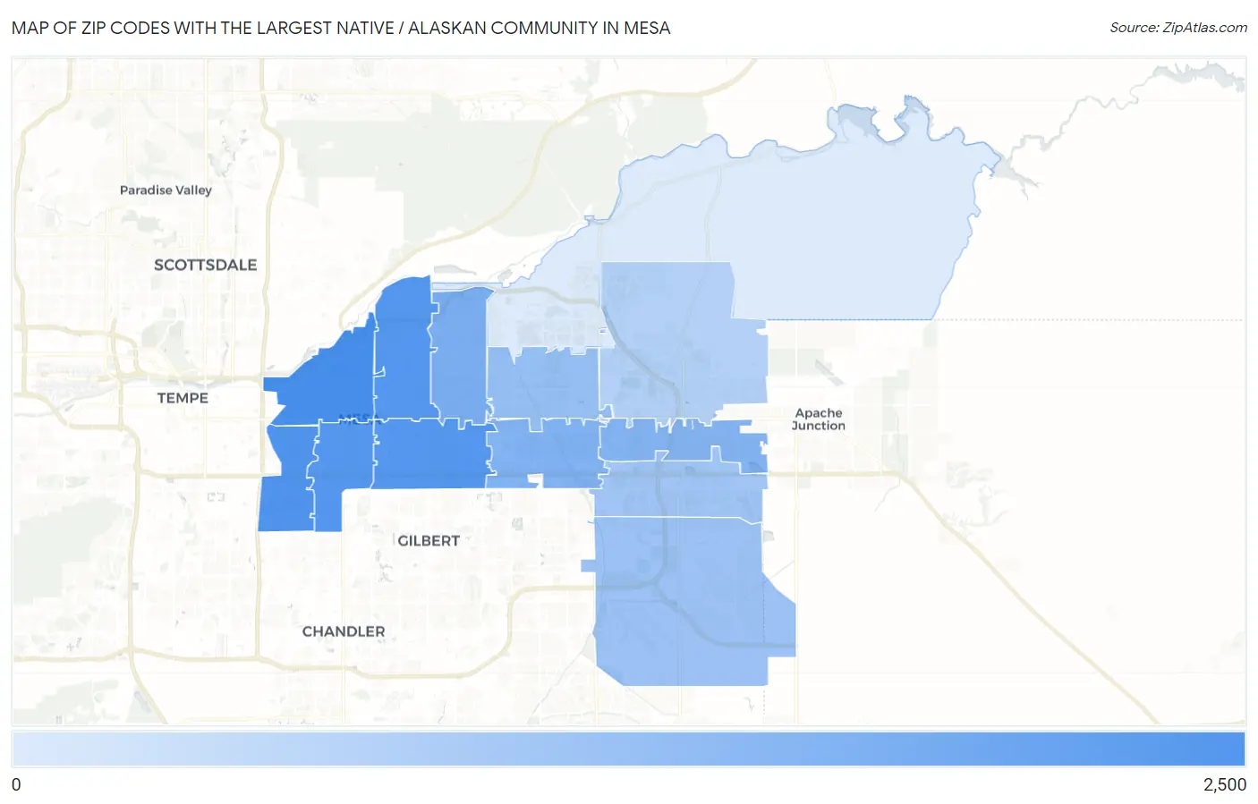 Zip Codes with the Largest Native / Alaskan Community in Mesa Map