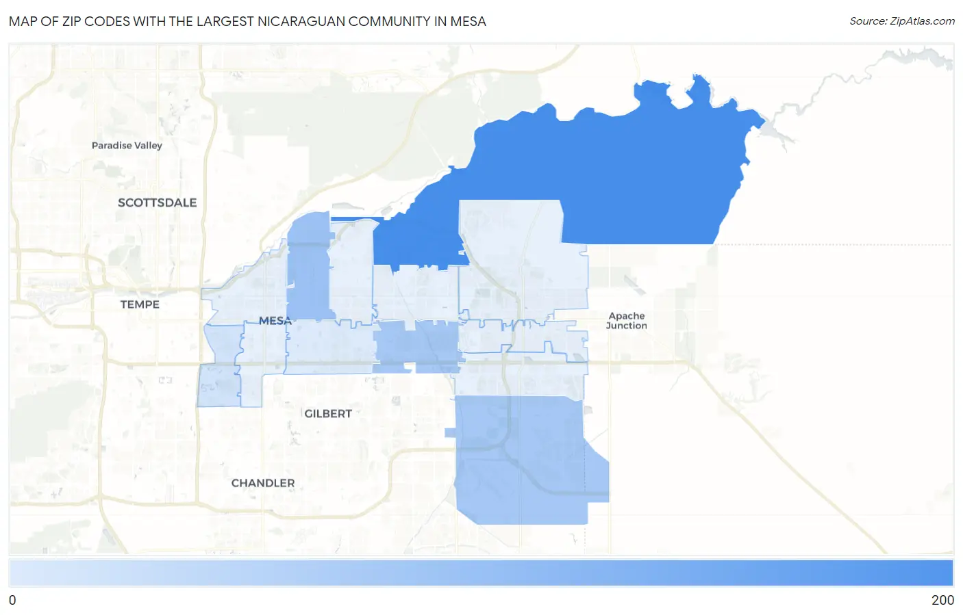 Zip Codes with the Largest Nicaraguan Community in Mesa Map