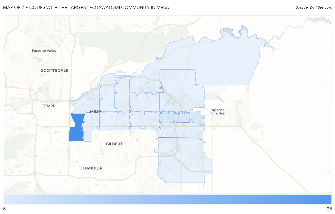 Zip Codes with the Largest Potawatomi Community in Mesa Map