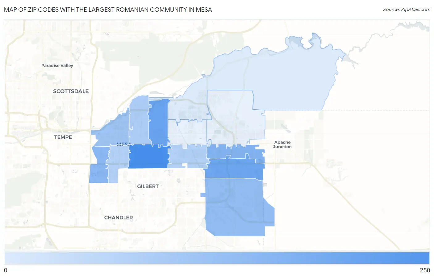 Zip Codes with the Largest Romanian Community in Mesa Map