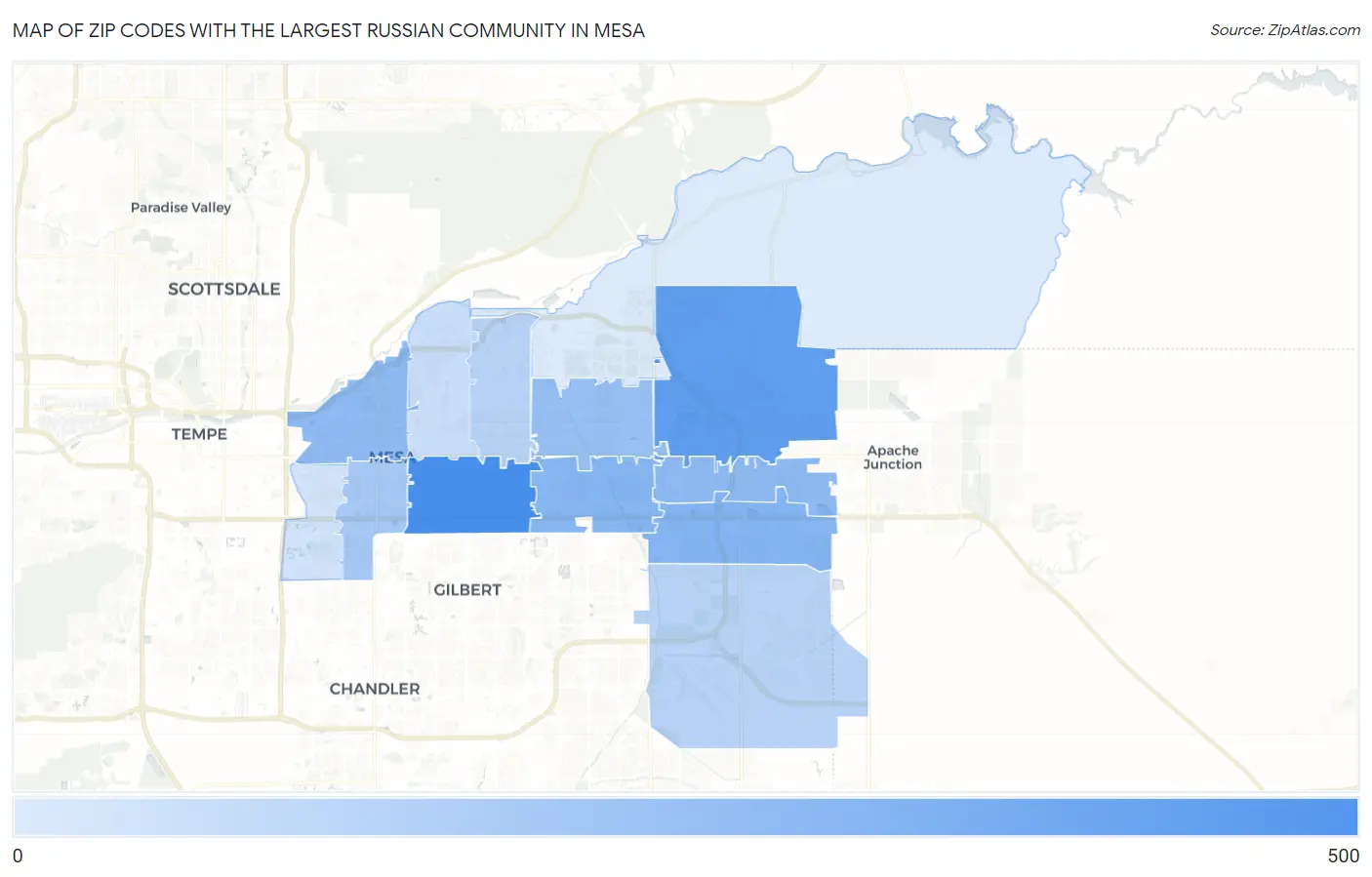 Zip Codes with the Largest Russian Community in Mesa Map