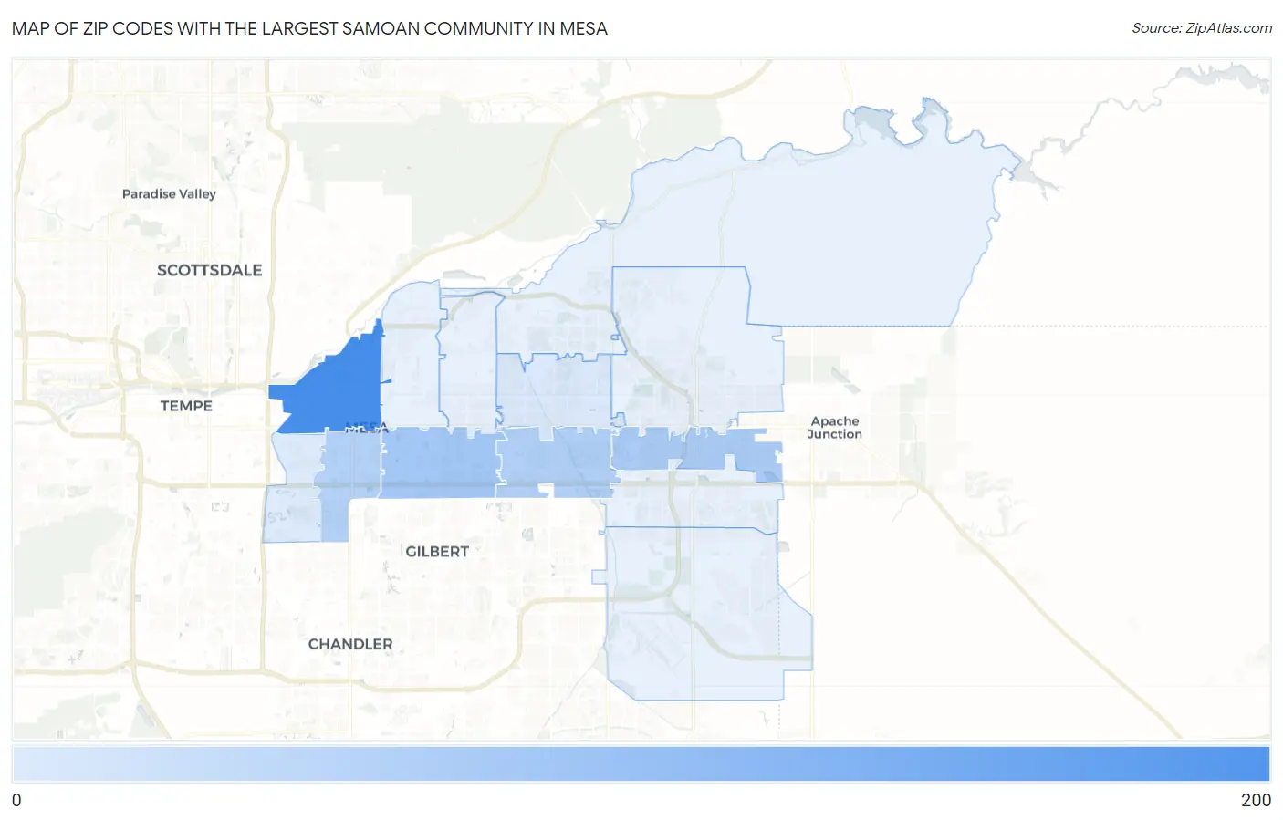 Zip Codes with the Largest Samoan Community in Mesa Map