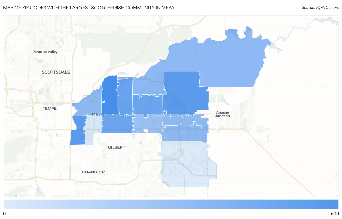 Zip Codes with the Largest Scotch-Irish Community in Mesa Map