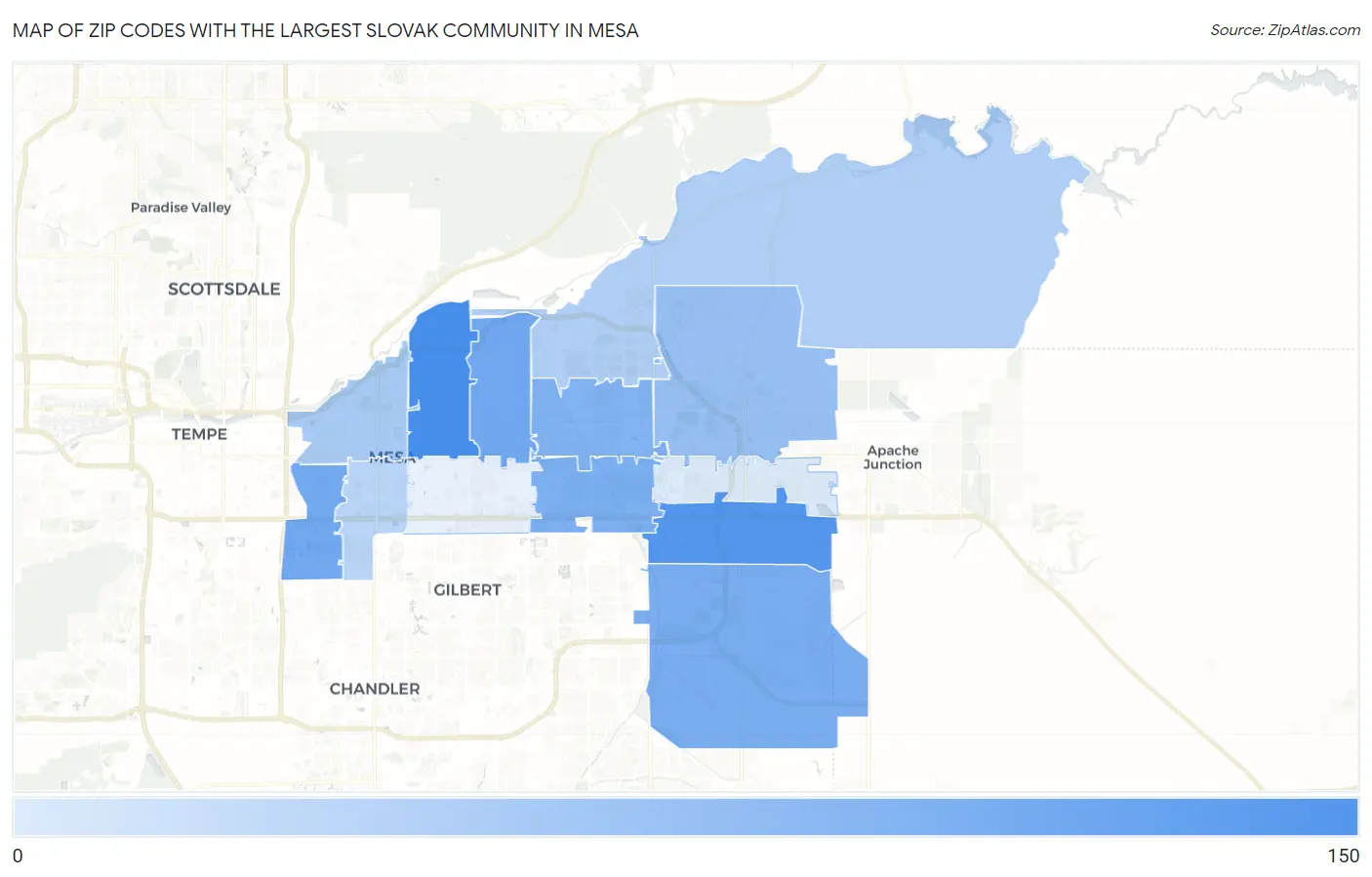 Zip Codes with the Largest Slovak Community in Mesa Map