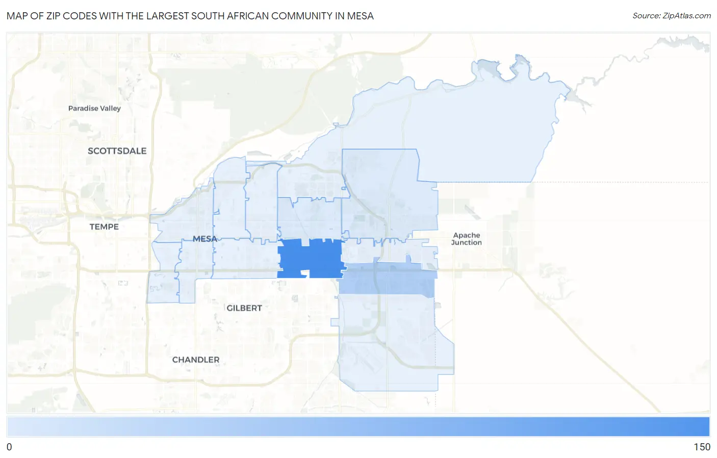 Zip Codes with the Largest South African Community in Mesa Map