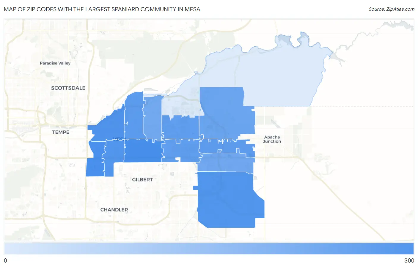Zip Codes with the Largest Spaniard Community in Mesa Map