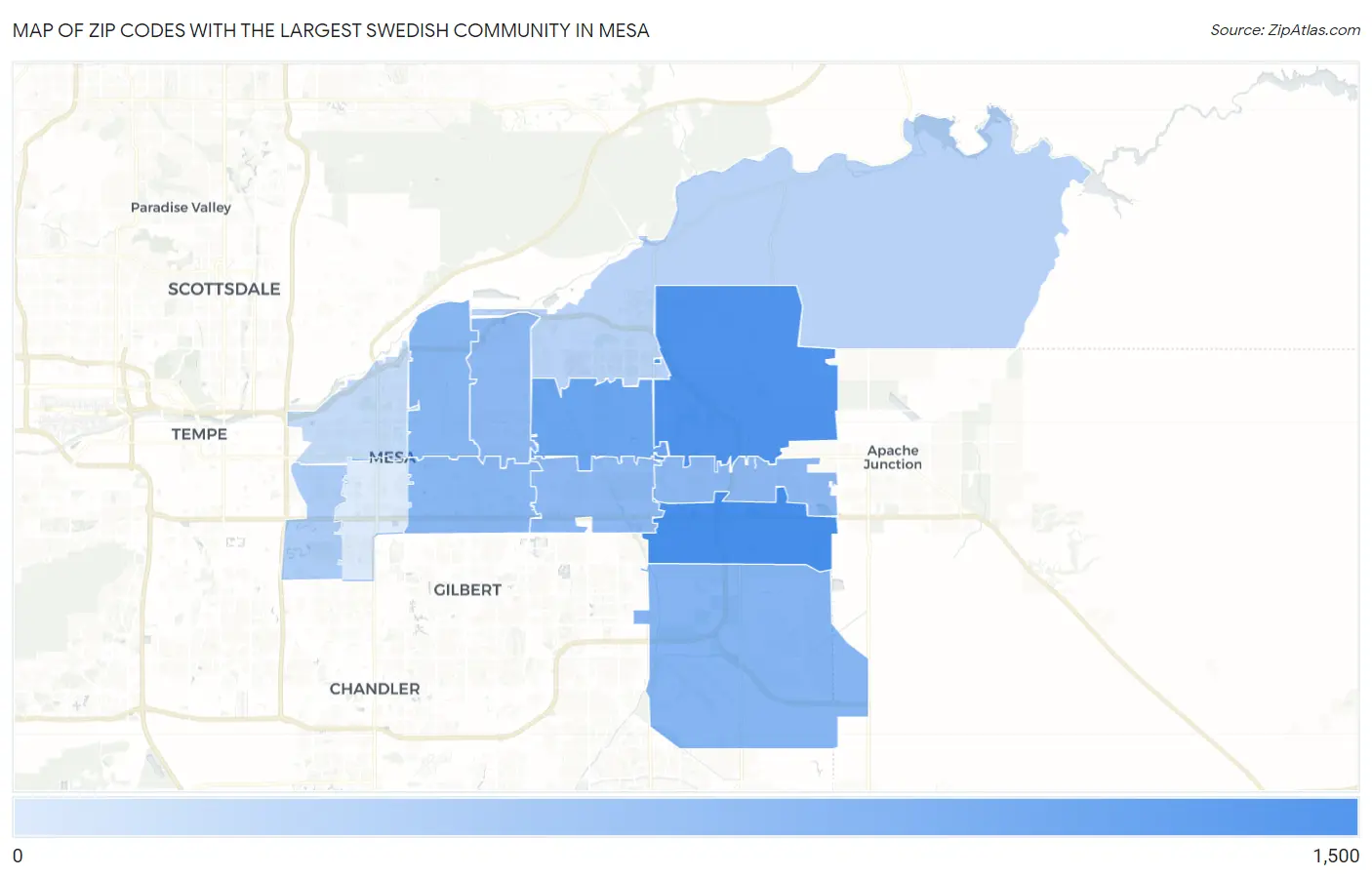 Zip Codes with the Largest Swedish Community in Mesa Map