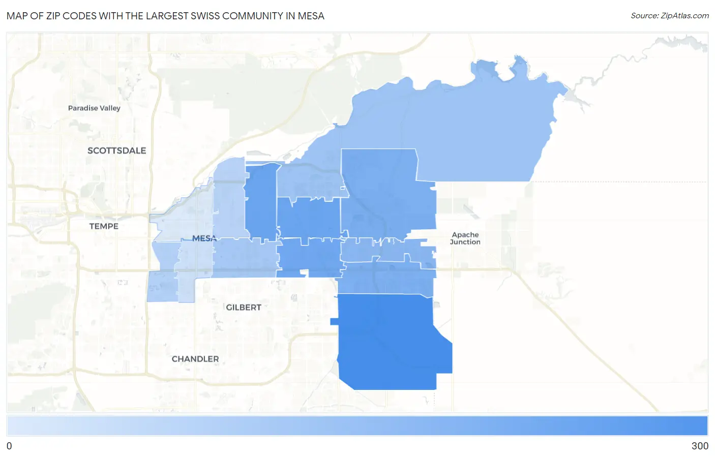 Zip Codes with the Largest Swiss Community in Mesa Map