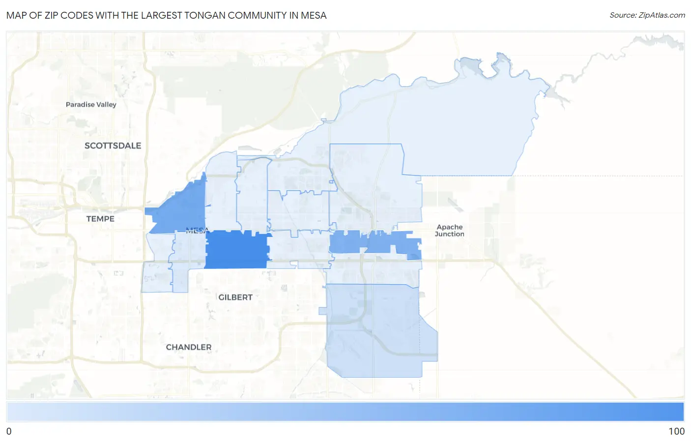 Zip Codes with the Largest Tongan Community in Mesa Map